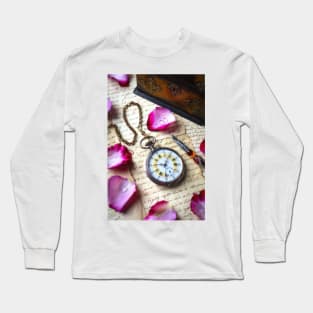 Old pocket Watch And Rose Petals Long Sleeve T-Shirt